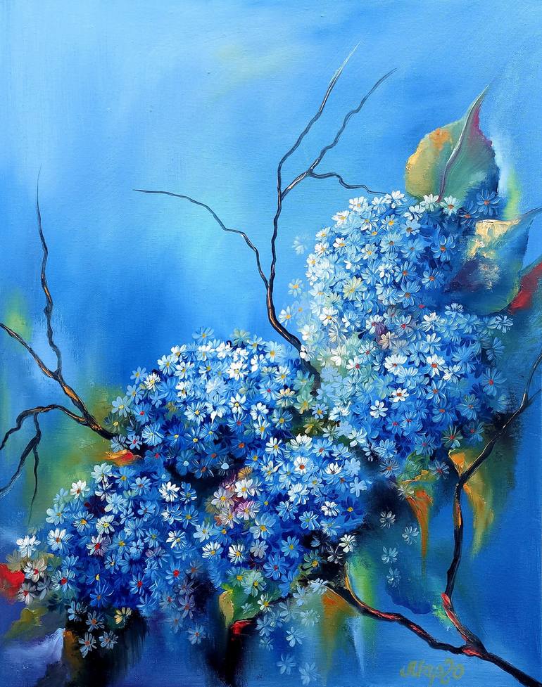Canvas Painting Blue Flowers - Plants Painted With Watercolors and Ink -  Flowers - Canvas Prints