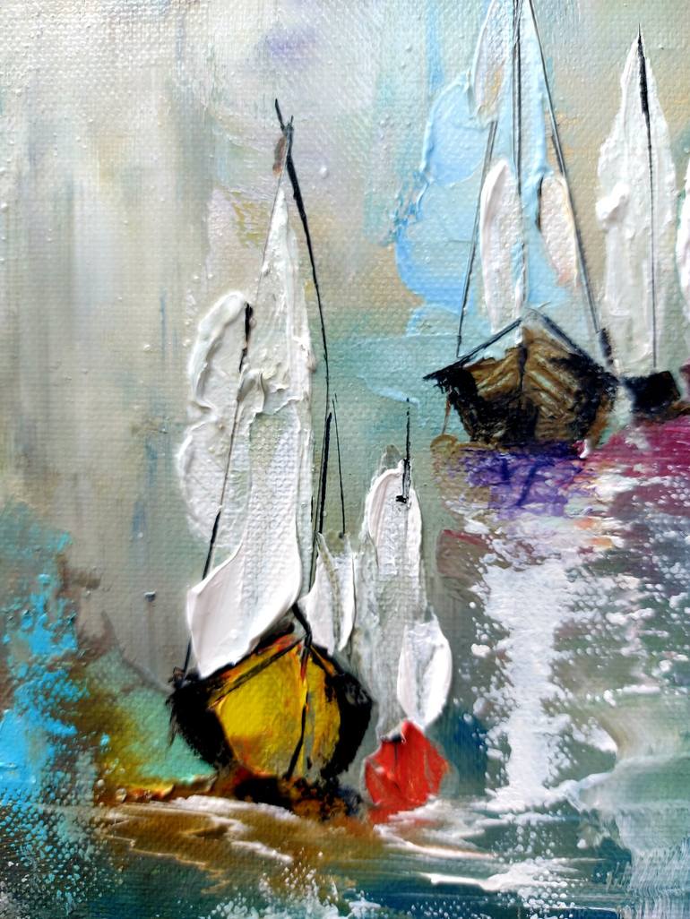 Original Abstract Expressionism Sailboat Painting by Margo Tartart