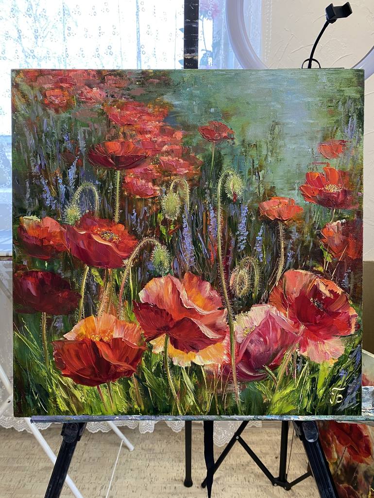 Original Art Deco Floral Painting by Larisa Batenkova