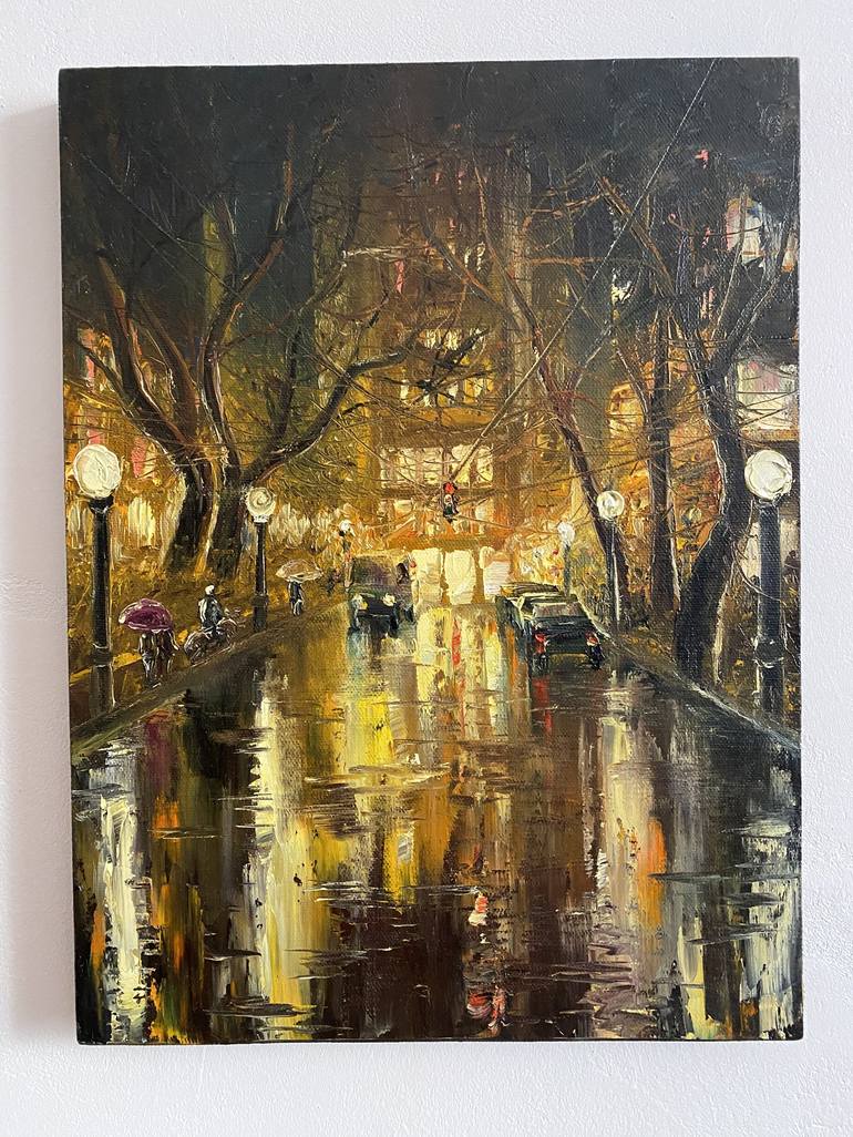 Original Abstract Expressionism Cities Painting by Larisa Batenkova
