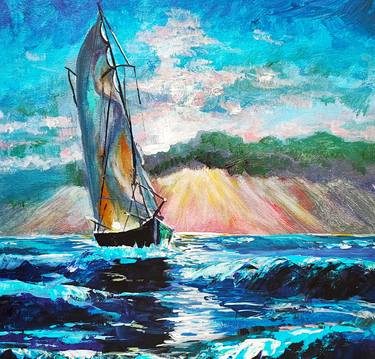 Print of Fine Art Sailboat Paintings by Tatjana Obuhova