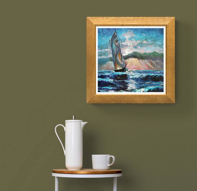 Original Impressionism Boat Painting by Tatjana Obuhova