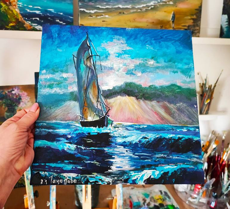 Original Fine Art Sailboat Painting by Tatjana Obuhova
