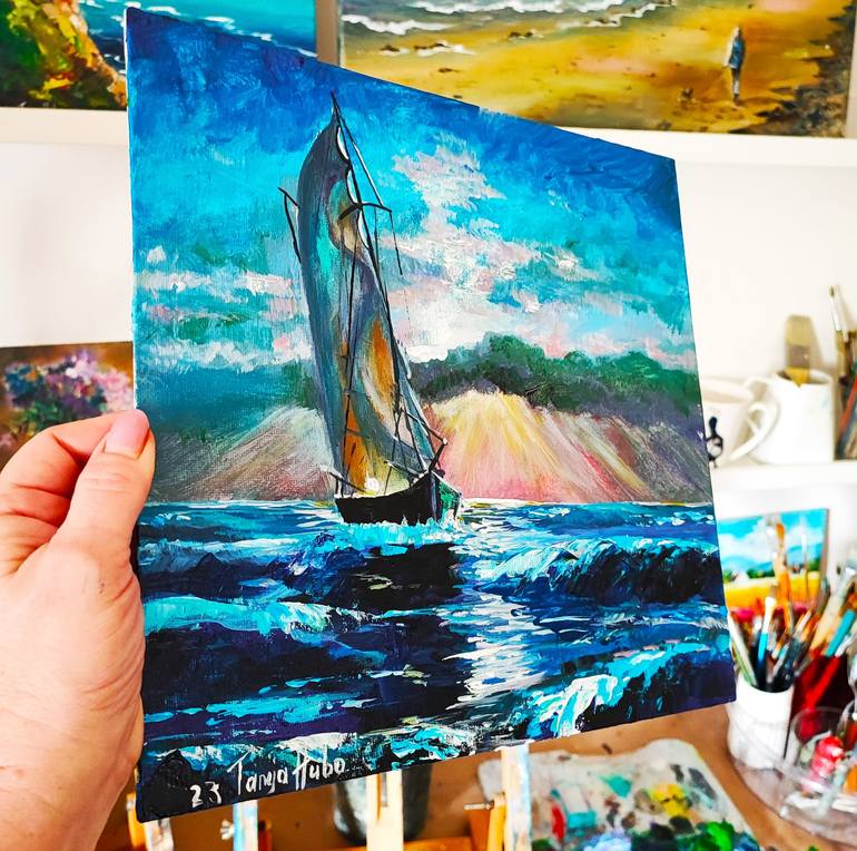 Original Sailboat Painting by Tatjana Obuhova