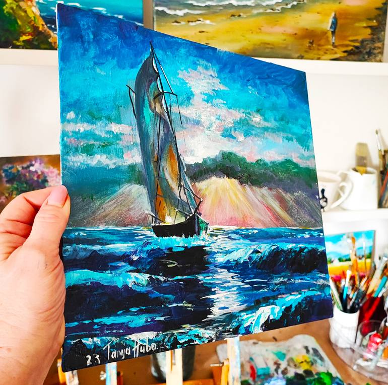 Original Impressionism Boat Painting by Tatjana Obuhova