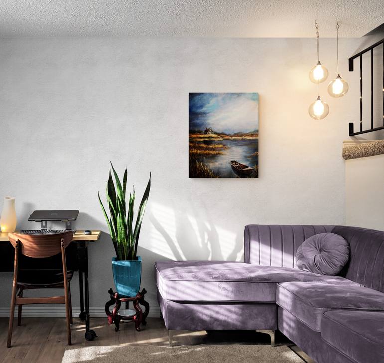 Original Folk Landscape Painting by Tatjana Obuhova