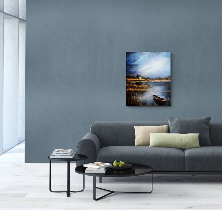 Original Folk Landscape Painting by Tatjana Obuhova