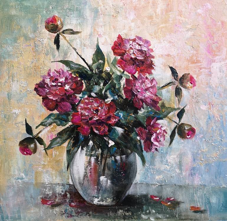 Red peony Painting by Tatjana Obuhova | Saatchi Art