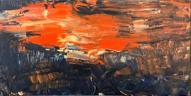 Sunset during a storm abstract blu and red orange painting thumb
