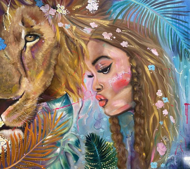 90x80 cm / Beauty and the Lion / pop art Lion and Girl Painting by ...