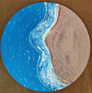 Beach, Round canvas on wooden frame. thumb