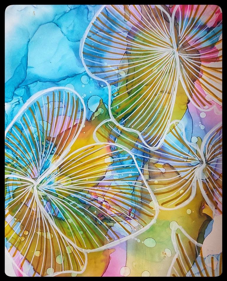 Bloom of colors, Alcohol ink on yupo paper Painting by Elif Bayölken Yazıcı