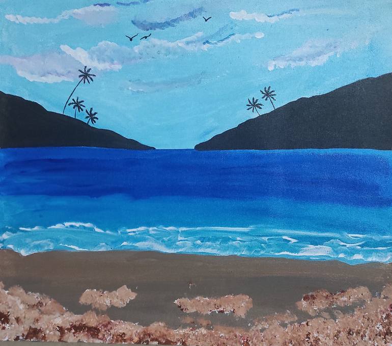 Landscape painting in canvas mountains and beaches Painting by