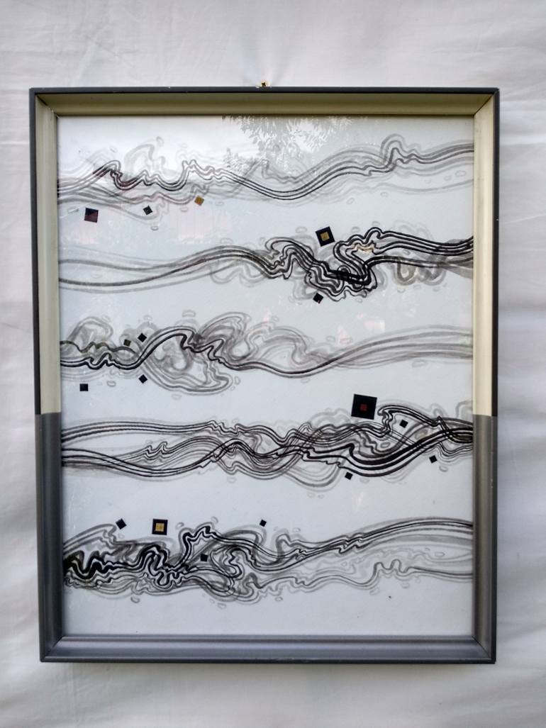 Original Black & White Abstract Mixed Media by Ilina Laurentiu