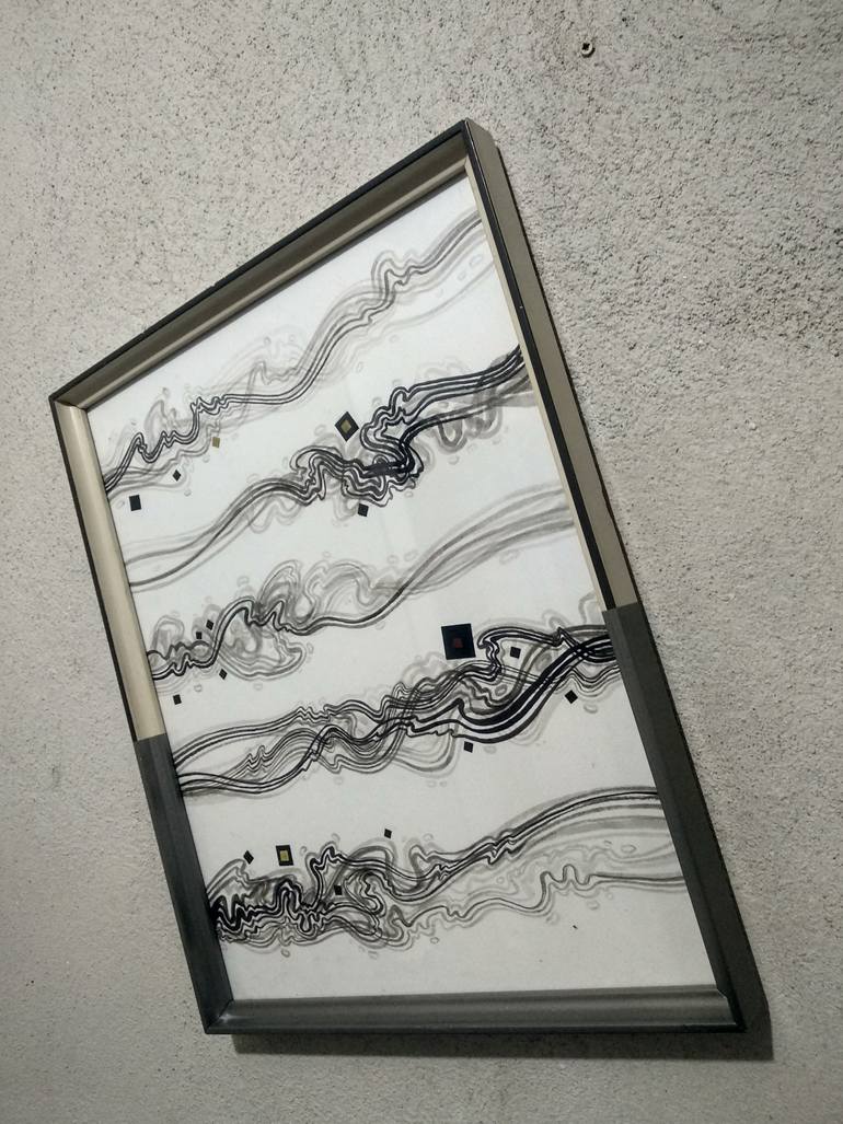 Original Black & White Abstract Mixed Media by Ilina Laurentiu