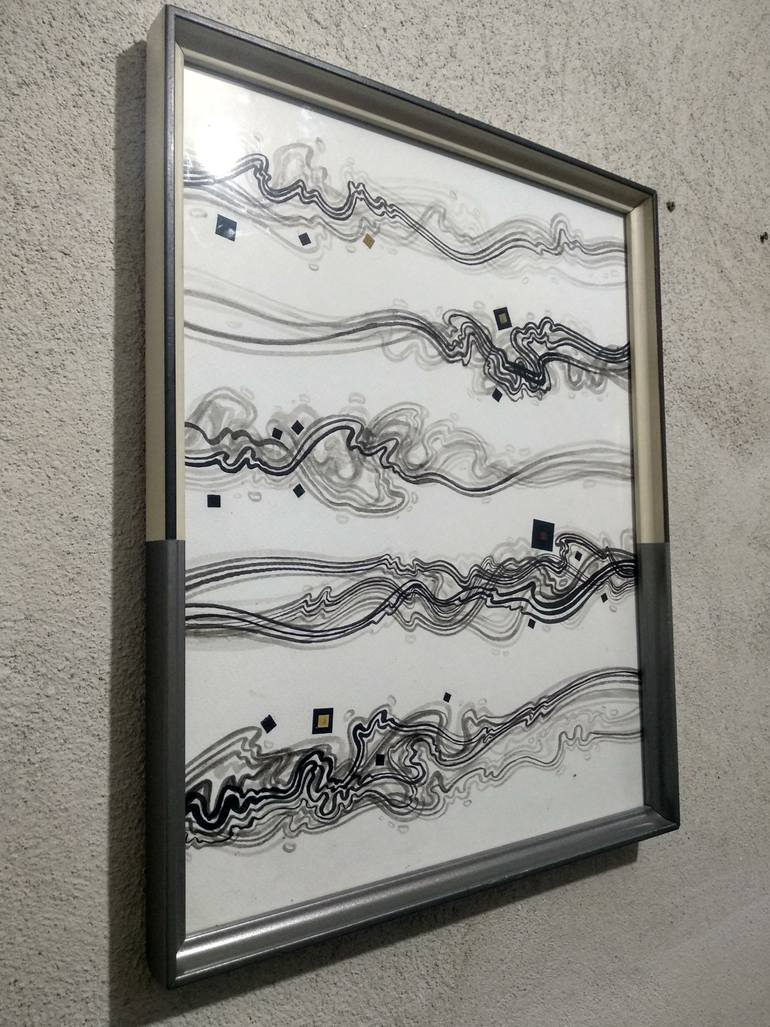 Original Black & White Abstract Mixed Media by Ilina Laurentiu