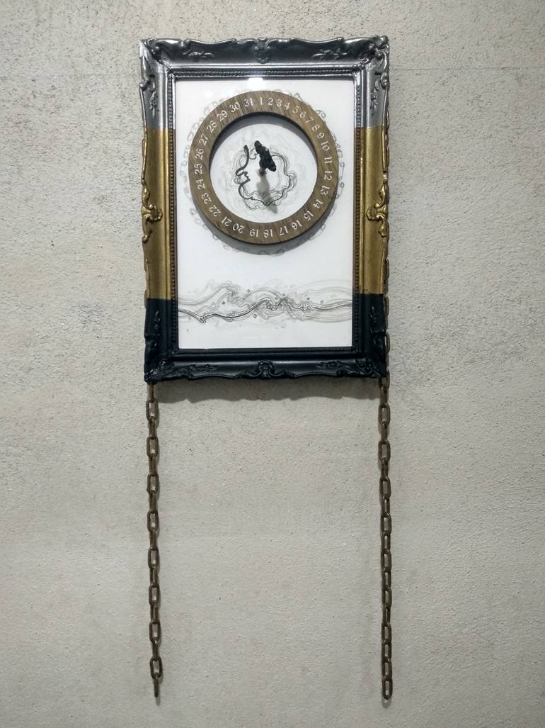 Original Abstract Time Mixed Media by Ilina Laurentiu