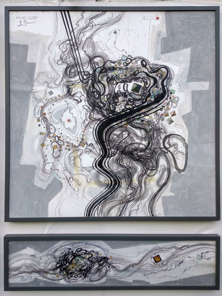 Original Abstract Science/Technology Mixed Media by Ilina Laurentiu