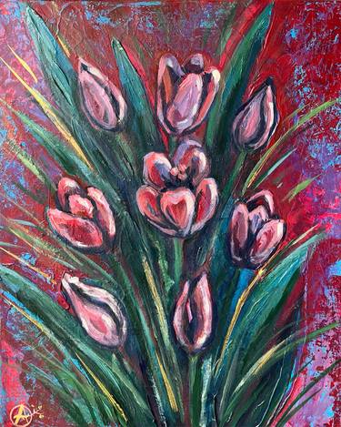 Tulip bouquet - impressionistic art, acrylics on canvas thumb
