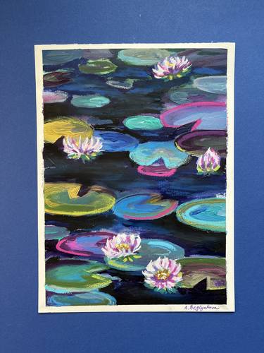 Water Lily - original acrylic painting on paper with frame thumb