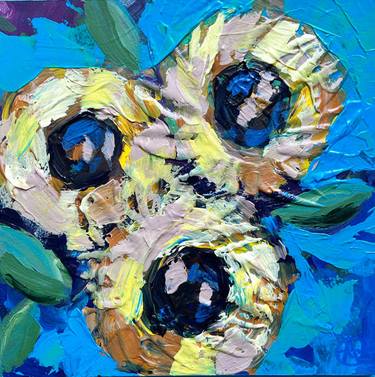 Sunflowers on blue - impressionistic acrylics on cardboard thumb