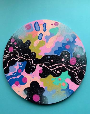 Joy - acrylic abstraction on round canvas. thumb