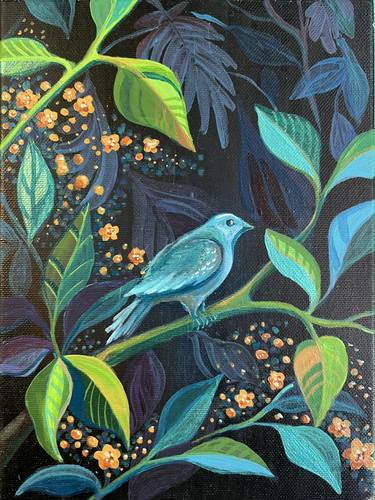 Little bird in the jungle - acrylics on canvas thumb