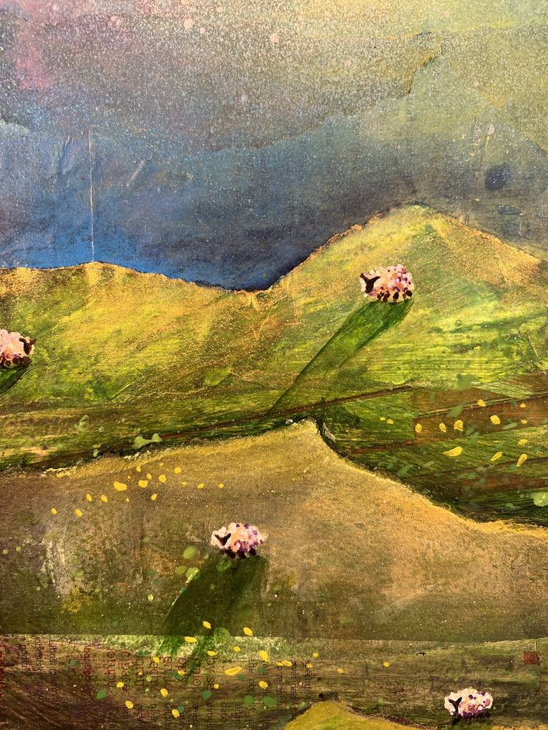 ZAKAT - 3 piece mini canvas painting, mountains, fields artwork
