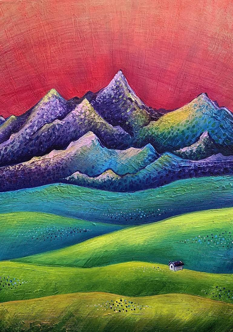 ZAKAT - 3 piece mini canvas painting, mountains, fields artwork