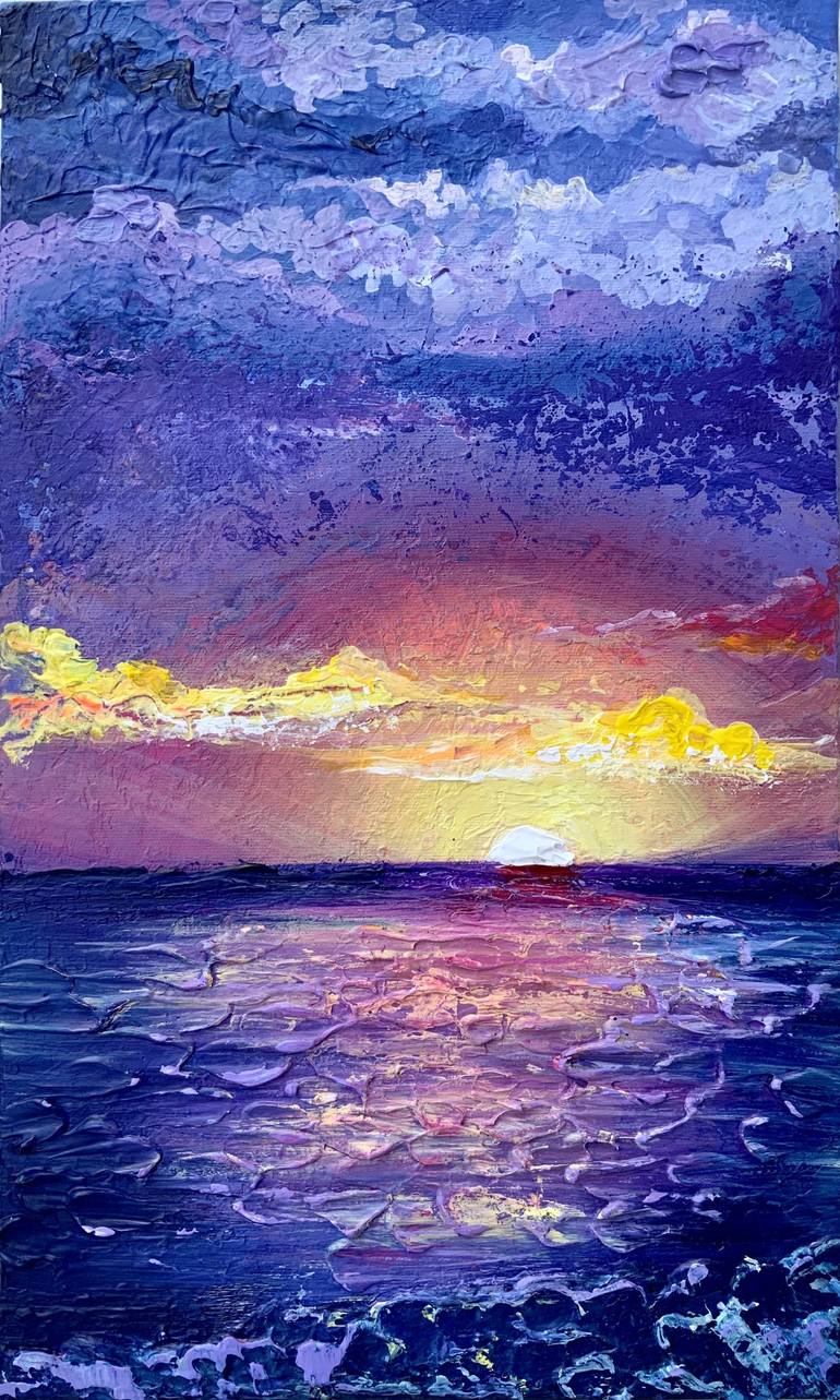 Acrylic Painting of a Sunset Landscape with White Field Flow