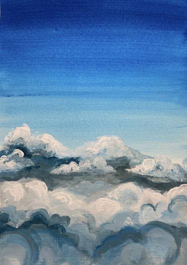 ABOVE CLOUDS - Nature wall art, clouds painting on paper thumb