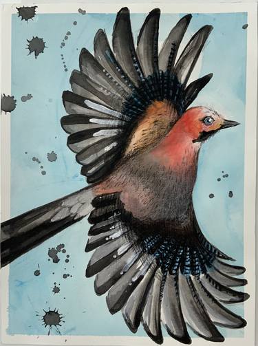 Eurasian jay - mixed media on paper. thumb