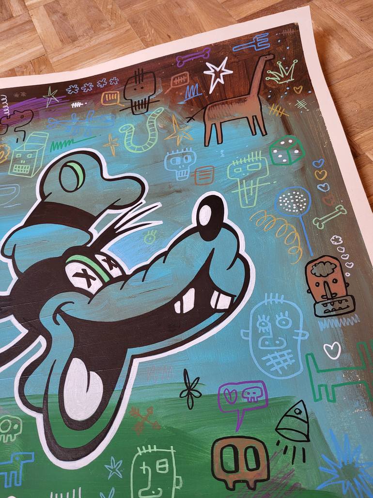 Original Street Art Animal Painting by Well Well