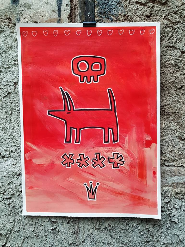 Original Street Art Dogs Painting by Well Well