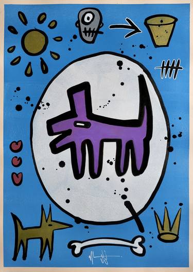 Original Pop Art Dogs Paintings by Well Well