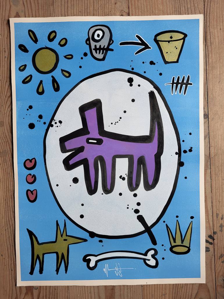Original Pop Art Dogs Painting by Well Well