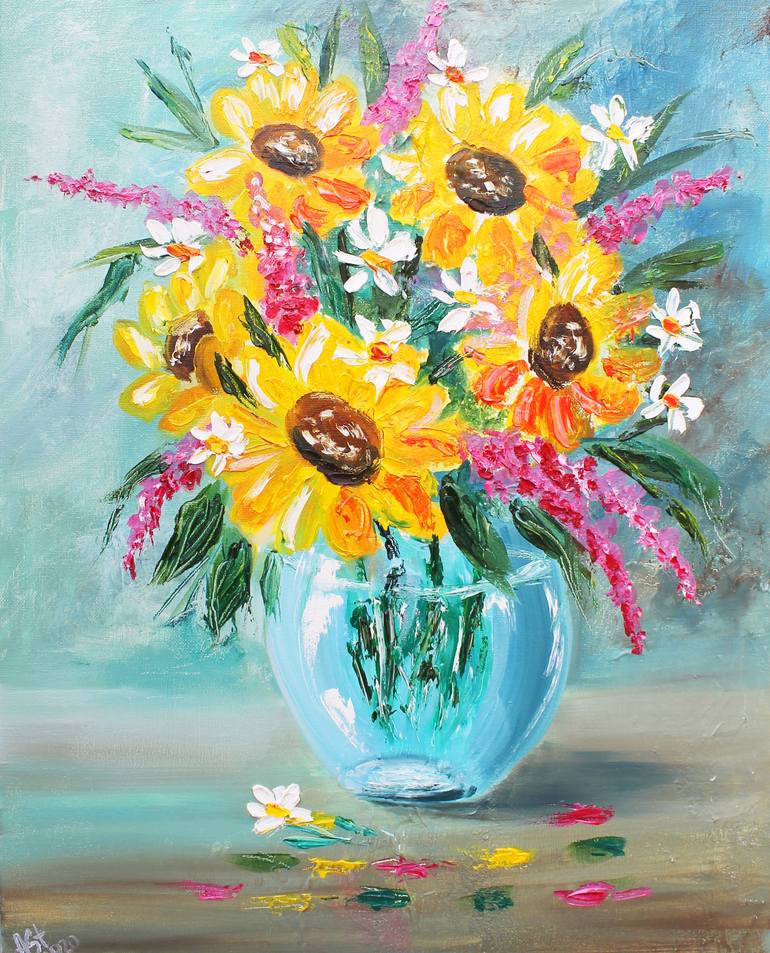 easy painting of flowers in a vase