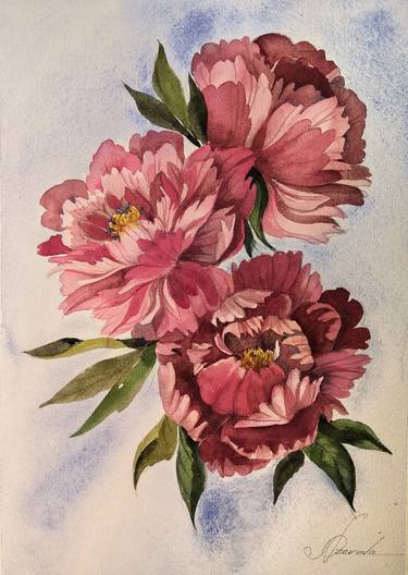 Watercolor delicate pink peonies thumb