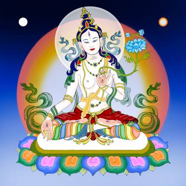 WHITE TARA thangka: digital work by hand thumb