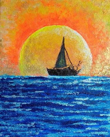Original Impressionism Sailboat Paintings by Maria Florea