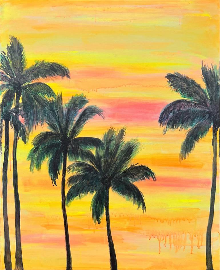 Original Botanic Painting by Kathryn Sillince | Contemporary Art on Canvas | 'Palms In The Sunset Glow'