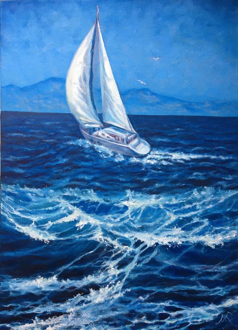 white sailboat painting