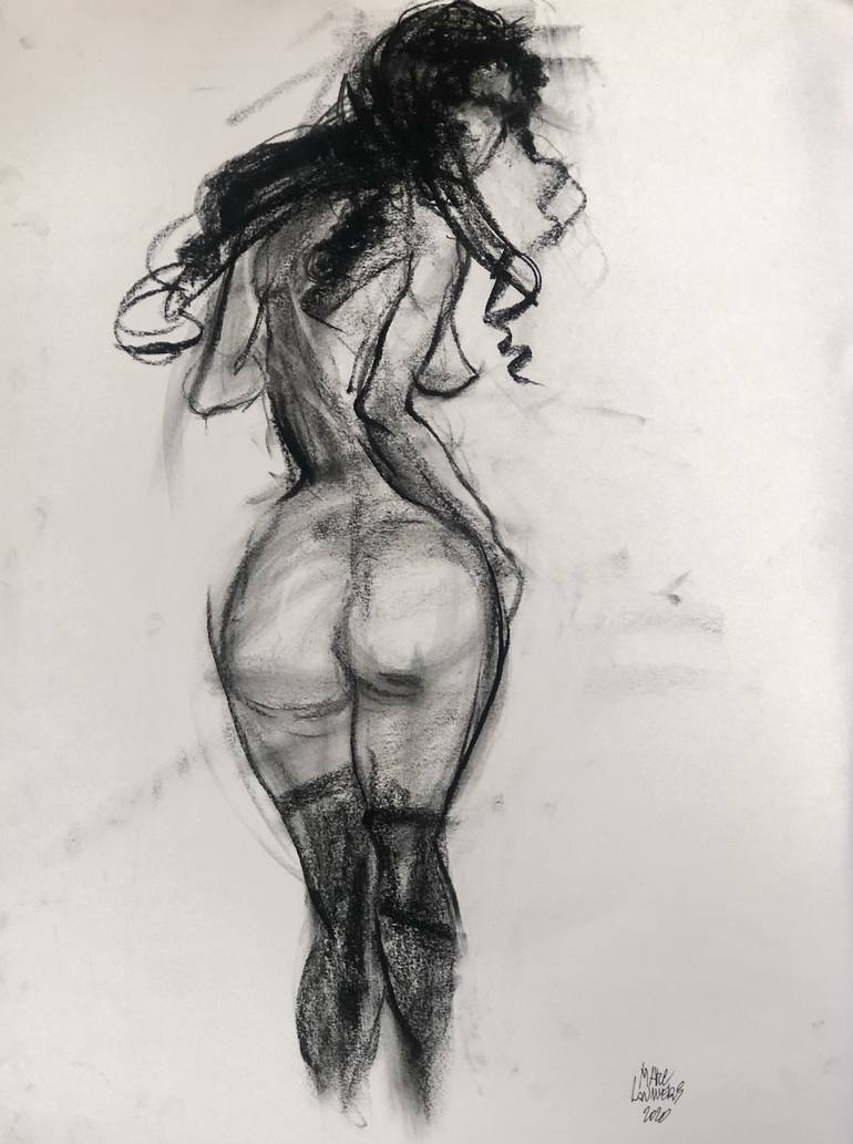 Nude with stockings Drawing by Marc Lauwers | Saatchi Art