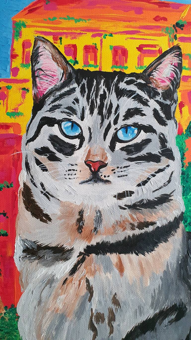 Original Expressionism Cats Painting by Maria Sabrina Viviani