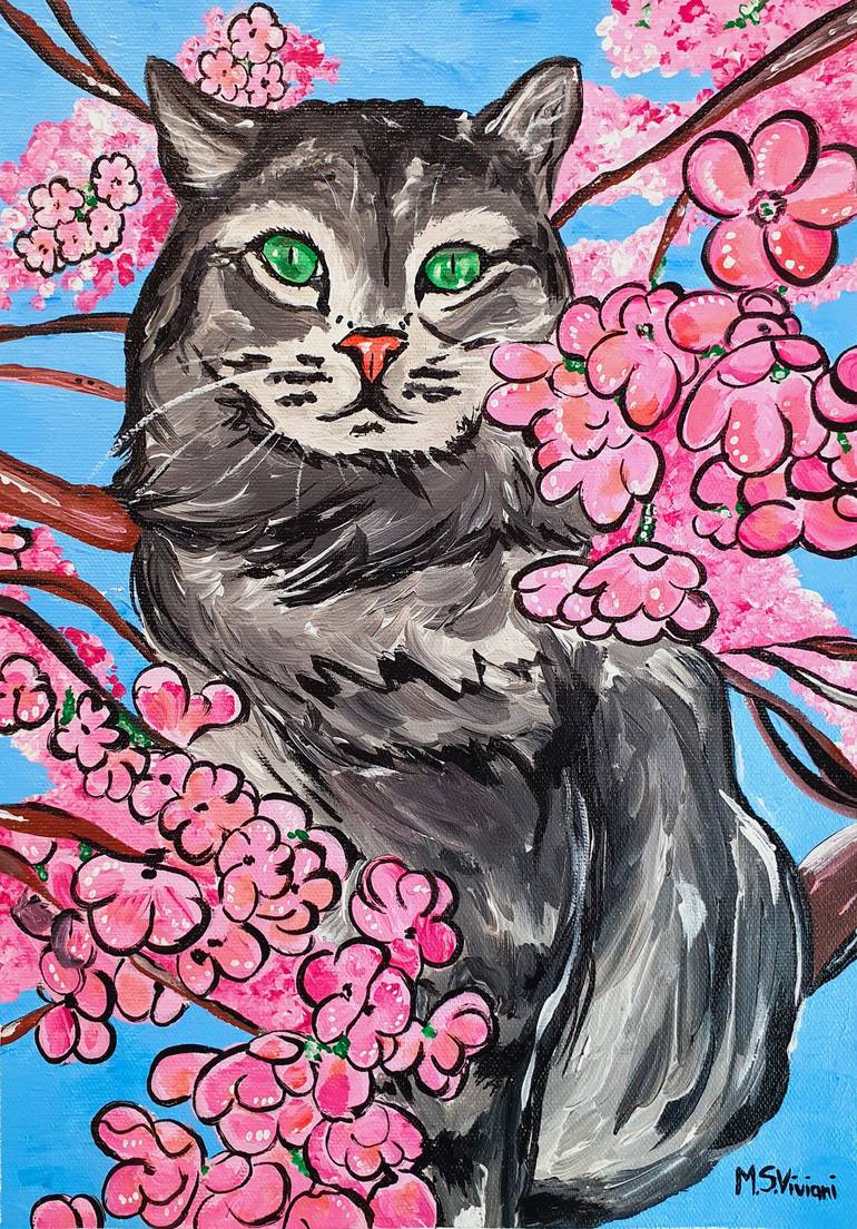 Original Portraiture Cats Painting by Maria Sabrina Viviani