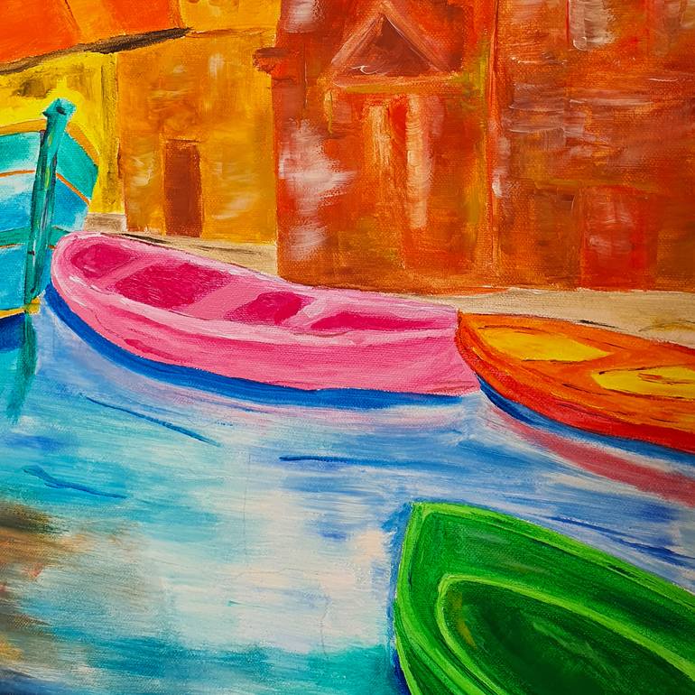 Original Expressionism Boat Painting by Maria Sabrina Viviani