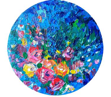 Floral Abstract Original Acrylic Round Painting thumb