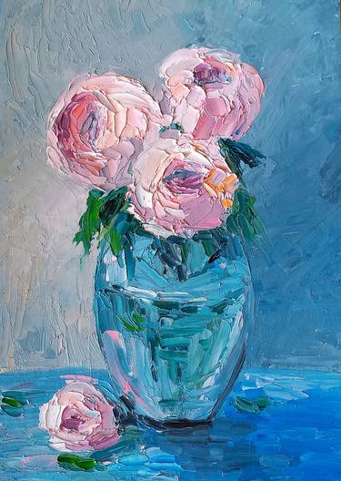 Peony Floral  impasto Original Painting thumb