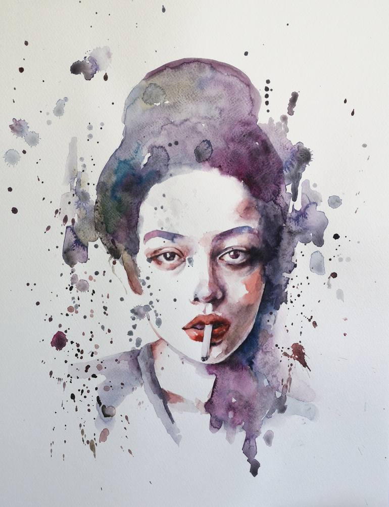 Girl with a cigarette Painting by Valeria Agibalova | Saatchi Art