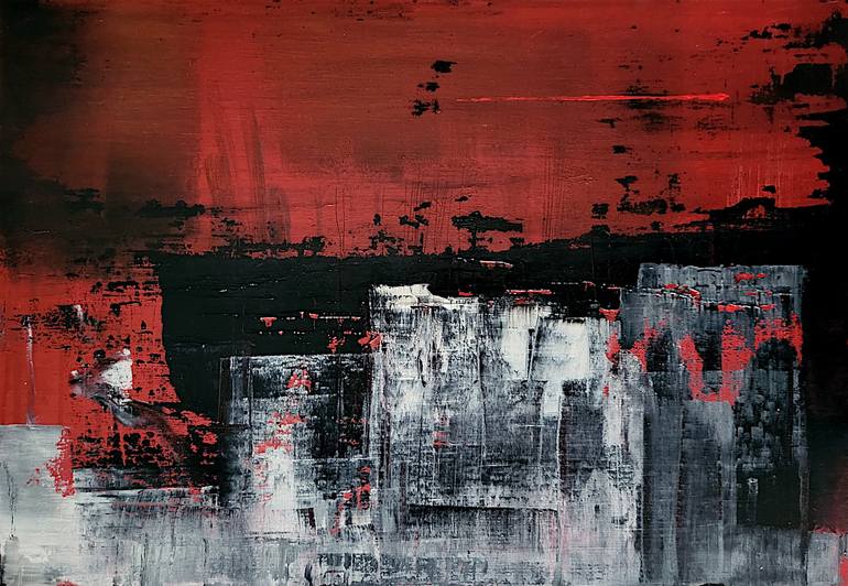 Original Abstract Painting by Ian Palmer | Abstract Art on Canvas | Composition No.34 (Red Night Setting)